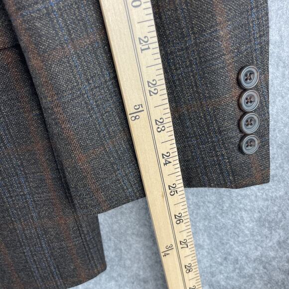 Hickey Freeman Wool Blazer Sport Coat Mens 44R Brown Windowpane Plaid 2 Button - Picture 10 of 16